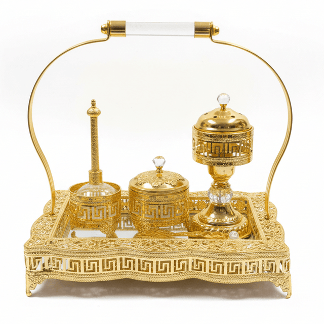 AKDC Royal Majlis Rectangular Golden Incense Burner Set | Ornate Metal & Glass Bakhoor Tray Set | 35×25cm | Luxury Arabic Home Fragrance Collection - Al Kabayel Discount CentreAKDC Royal Majlis Rectangular Golden Incense Burner Set | Ornate Metal & Glass Bakhoor Tray Set | 35×25cm | Luxury Arabic Home Fragrance CollectionIncense BurnerAKDCAl Kabayel Discount Centre