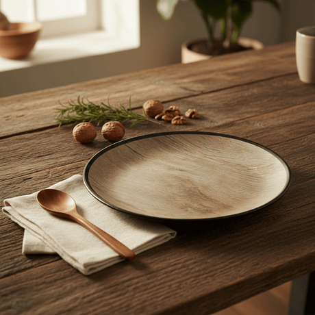 AKDC Rustic Wood Print Black Round Melamine Soup Plate 8.5 Inch Compact Plate for Daily Use - Al Kabayel Discount CentreAKDC Rustic Wood Print Black Round Melamine Soup Plate 8.5 Inch Compact Plate for Daily UsePlatesAKDCAl Kabayel Discount Centre