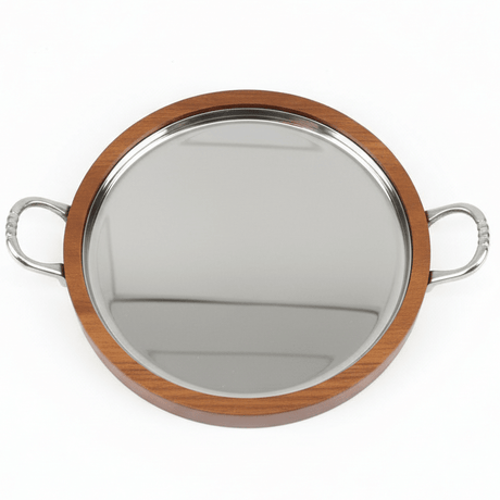 AKDC Rustic Wooden & Metal Dessert Serving Plate with Carry Handle – Stylish Serving Tray 22 cm - Al Kabayel Discount CentreAKDC Rustic Wooden & Metal Dessert Serving Plate with Carry Handle – Stylish Serving Tray 22 cmServing TraysAKDCAl Kabayel Discount Centre