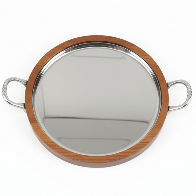 AKDC Rustic Wooden & Metal Dessert Serving Plate with Carry Handle – Stylish Serving Tray 22 cm - Al Kabayel Discount CentreAKDC Rustic Wooden & Metal Dessert Serving Plate with Carry Handle – Stylish Serving Tray 22 cmServing TraysAKDCAl Kabayel Discount Centre