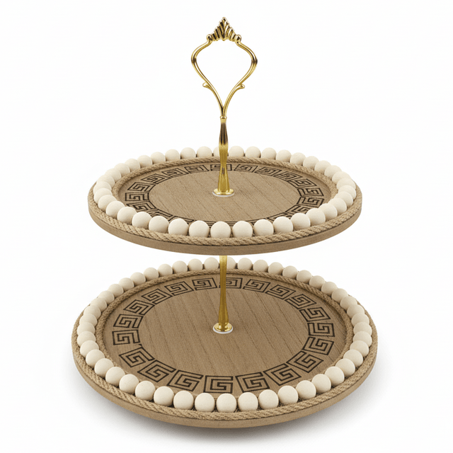 AKDC Rustic Wooden Two - Tier Cake Stand with Natural Finish for Dessert and Pastry Display – 25×24×18 cm - Al Kabayel Discount CentreAKDC Rustic Wooden Two - Tier Cake Stand with Natural Finish for Dessert and Pastry Display – 25×24×18 cmServing TraysAKDCAl Kabayel Discount Centre