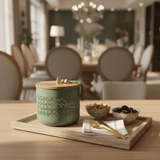 AKDC Sage Green Metal Candy Storage Jar with Wooden Lid – Elegant Kitchen Storage for Sweets & Snacks – 18 × 17 cm - Al Kabayel Discount CentreAKDC Sage Green Metal Candy Storage Jar with Wooden Lid – Elegant Kitchen Storage for Sweets & Snacks – 18 × 17 cmJars & Food SaversAKDCAl Kabayel Discount Centre