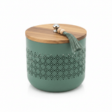 AKDC Sage Green Metal Candy Storage Jar with Wooden Lid – Elegant Kitchen Storage for Sweets & Snacks – 18 × 17 cm - Al Kabayel Discount CentreAKDC Sage Green Metal Candy Storage Jar with Wooden Lid – Elegant Kitchen Storage for Sweets & Snacks – 18 × 17 cmJars & Food SaversAKDCAl Kabayel Discount Centre