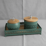 AKDC Sage Green Metal & Wooden Rectangular Tray with 2 Candy Bowls – Stylish Serving Set for Snacks – 26 × 12 cm - Al Kabayel Discount CentreAKDC Sage Green Metal & Wooden Rectangular Tray with 2 Candy Bowls – Stylish Serving Set for Snacks – 26 × 12 cmServing TraysAKDCAl Kabayel Discount Centre