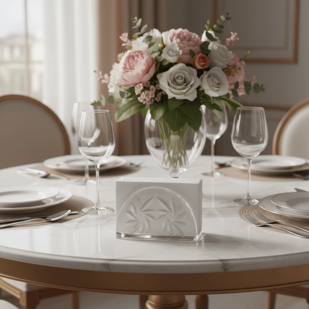 AKDC semi circle Glass Napkin Holder – Premium Decorative Tabletop Tissue Stand for Dining & Home Décor 10×12 cm - Al Kabayel Discount CentreAKDC semi circle Glass Napkin Holder – Premium Decorative Tabletop Tissue Stand for Dining & Home Décor 10×12 cmNapkin Holders & Tissue BoxAKDCAl Kabayel Discount Centre