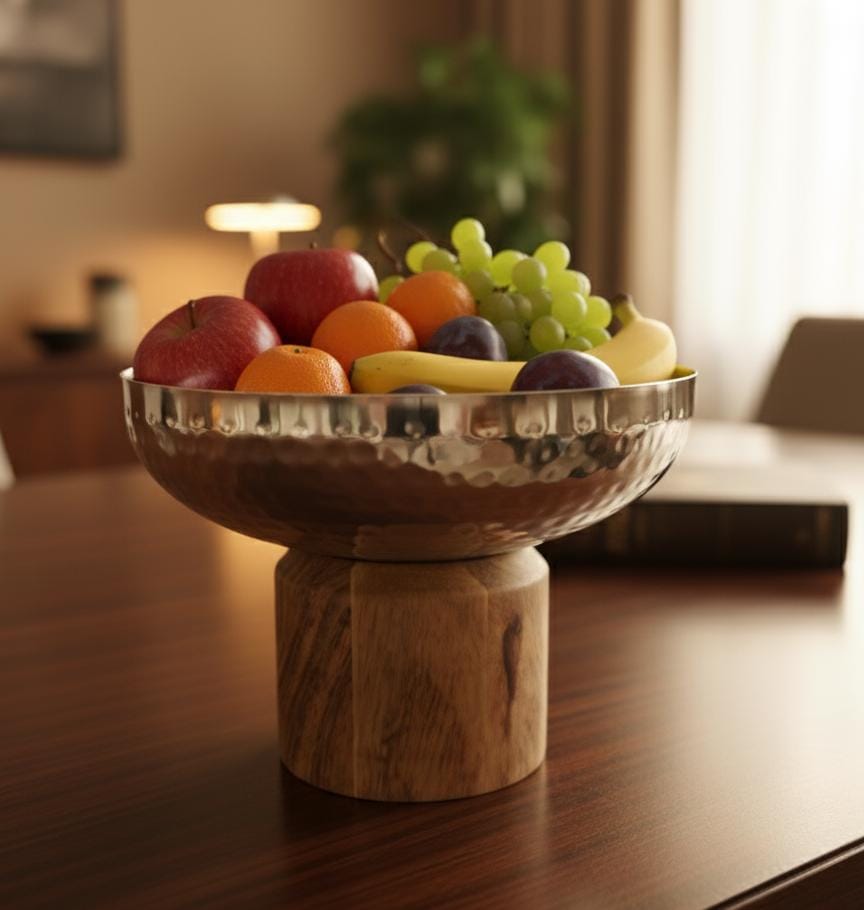 AKDC Small Metal & Wooden Serving Bowl 20x16 cm – Elegant Silver & Wood Dual - Tone Tableware for Kitchen & Dining Use - Al Kabayel Discount CentreAKDC Small Metal & Wooden Serving Bowl 20x16 cm – Elegant Silver & Wood Dual - Tone Tableware for Kitchen & Dining UseServeware SetsAKDCAl Kabayel Discount Centre
