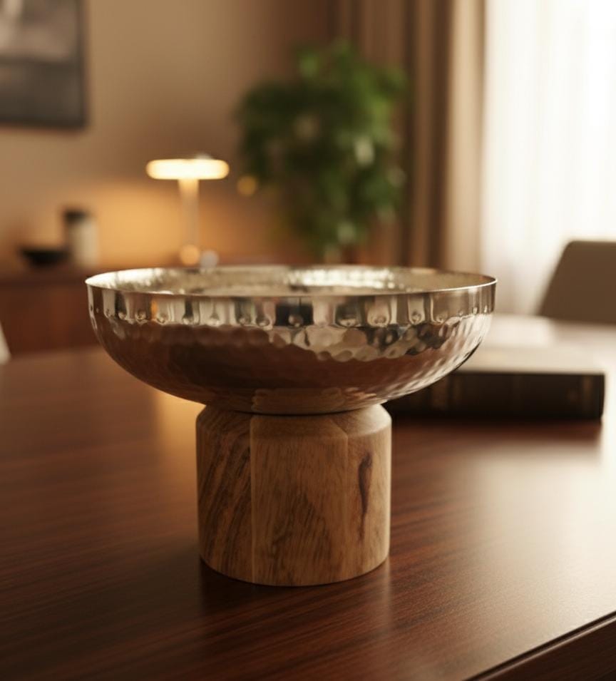 AKDC Small Metal & Wooden Serving Bowl 20x16 cm – Elegant Silver & Wood Dual - Tone Tableware for Kitchen & Dining Use - Al Kabayel Discount CentreAKDC Small Metal & Wooden Serving Bowl 20x16 cm – Elegant Silver & Wood Dual - Tone Tableware for Kitchen & Dining UseServeware SetsAKDCAl Kabayel Discount Centre