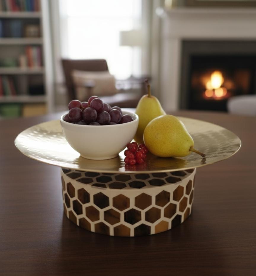 AKDC Small Metal & Wooden Serving Bowl 26x8.5 cm – Elegant Brown & Cream Decorative Table Bowl for Snacks, Dry Fruits & Décor - Al Kabayel Discount CentreAKDC Small Metal & Wooden Serving Bowl 26x8.5 cm – Elegant Brown & Cream Decorative Table Bowl for Snacks, Dry Fruits & DécorServeware SetsAKDCAl Kabayel Discount Centre
