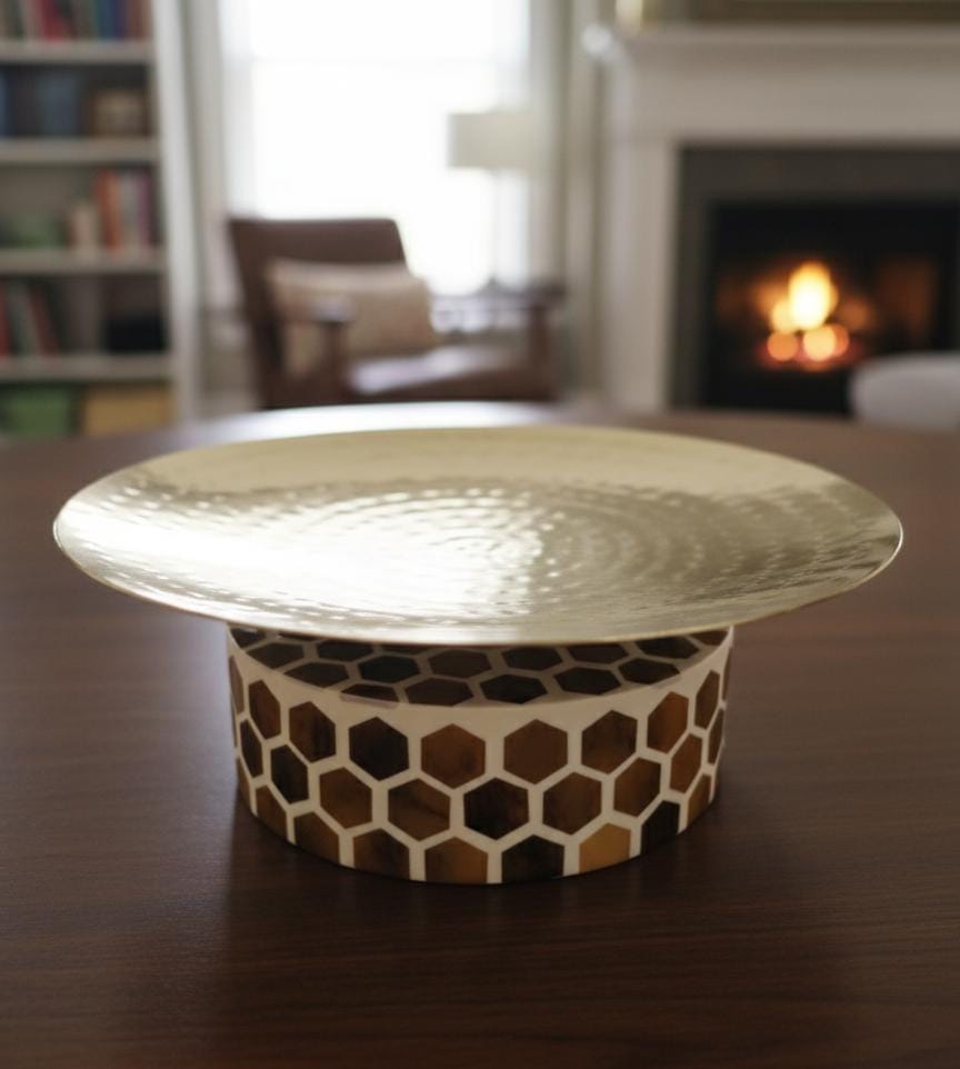 AKDC Small Metal & Wooden Serving Bowl 26x8.5 cm – Elegant Brown & Cream Decorative Table Bowl for Snacks, Dry Fruits & Décor - Al Kabayel Discount CentreAKDC Small Metal & Wooden Serving Bowl 26x8.5 cm – Elegant Brown & Cream Decorative Table Bowl for Snacks, Dry Fruits & DécorServeware SetsAKDCAl Kabayel Discount Centre