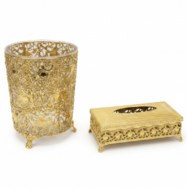 AKDC Space - Saving Acrylic Waste Bin and Tissue Holder Set with Elegant Gold Base for Modern Interiors – Dustbin 27×22 cm, Tissue Box 26×13 cm - Al Kabayel Discount CentreAKDC Space - Saving Acrylic Waste Bin and Tissue Holder Set with Elegant Gold Base for Modern Interiors – Dustbin 27×22 cm, Tissue Box 26×13 cmOrganizers & AccessoriesAKDCAl Kabayel Discount Centre