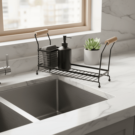 AKDC Space - Saving Black Metal Kitchen Sink Organizer Rack for Sponge, Soap & Cleaning Accessories – 25x10cm - Al Kabayel Discount CentreAKDC Space - Saving Black Metal Kitchen Sink Organizer Rack for Sponge, Soap & Cleaning Accessories – 25x10cmKitchen Utensils & GadgetsAKDCAl Kabayel Discount Centre