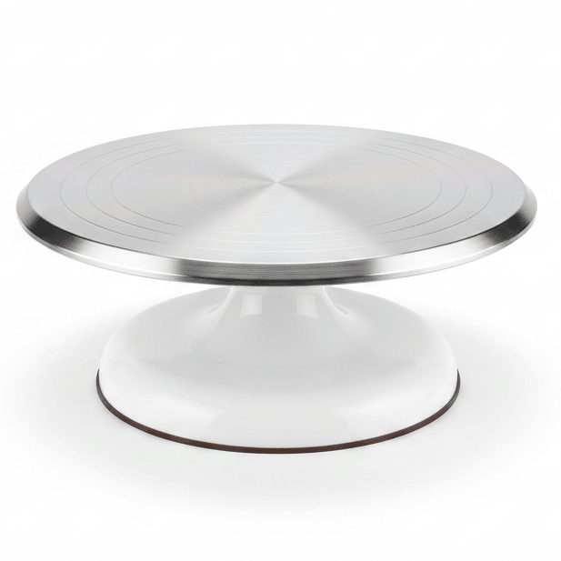 AKDC SpinServe 360° Rotating Cake Stand Turntable Durable Plastic and Metal Build White Finish with Silver Base 25 cm - Al Kabayel Discount CentreAKDC SpinServe 360° Rotating Cake Stand Turntable Durable Plastic and Metal Build White Finish with Silver Base 25 cmServing TraysAKDCAl Kabayel Discount Centre
