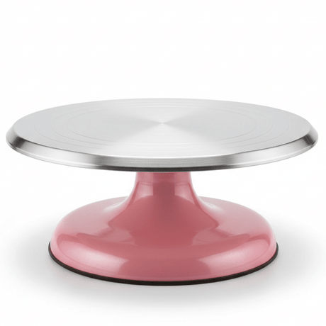 AKDC SpinServe Elegant Plastic/Metal Rotating Cake Stand Pink & Silver Footed Dessert Display Plate 25cm - Al Kabayel Discount CentreAKDC SpinServe Elegant Plastic/Metal Rotating Cake Stand Pink & Silver Footed Dessert Display Plate 25cmServing TraysAKDCAl Kabayel Discount Centre