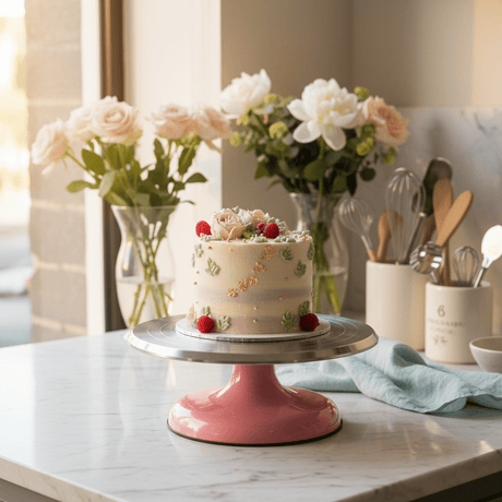 AKDC SpinServe Elegant Plastic/Metal Rotating Cake Stand Pink & Silver Footed Dessert Display Plate 25cm - Al Kabayel Discount CentreAKDC SpinServe Elegant Plastic/Metal Rotating Cake Stand Pink & Silver Footed Dessert Display Plate 25cmServing TraysAKDCAl Kabayel Discount Centre