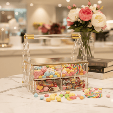 AKDC Square Acrylic 4 Compartment Candy Box Transparent Storage Organizer for Snacks Dry Fruits and Sweets 24 x 24 cm - Al Kabayel Discount CentreAKDC Square Acrylic 4 Compartment Candy Box Transparent Storage Organizer for Snacks Dry Fruits and Sweets 24 x 24 cmServing TraysAKDCAl Kabayel Discount Centre