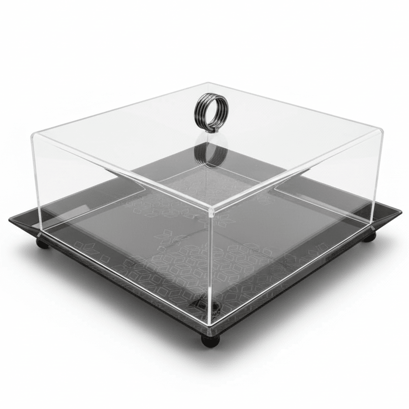 AKDC Square Black Metal Serving Tray with Transparent Acrylic Cover – Elegant Food Serving Tray 25 cm - Al Kabayel Discount CentreAKDC Square Black Metal Serving Tray with Transparent Acrylic Cover – Elegant Food Serving Tray 25 cmServing TraysAKDCAl Kabayel Discount Centre