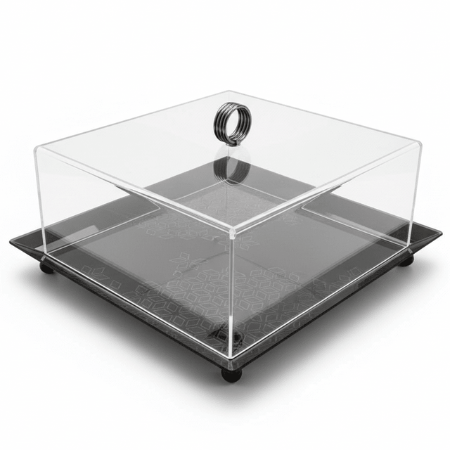 AKDC Square Black Metal Serving Tray with Transparent Acrylic Cover – Elegant Food Serving Tray 25 cm - Al Kabayel Discount CentreAKDC Square Black Metal Serving Tray with Transparent Acrylic Cover – Elegant Food Serving Tray 25 cmServing TraysAKDCAl Kabayel Discount Centre
