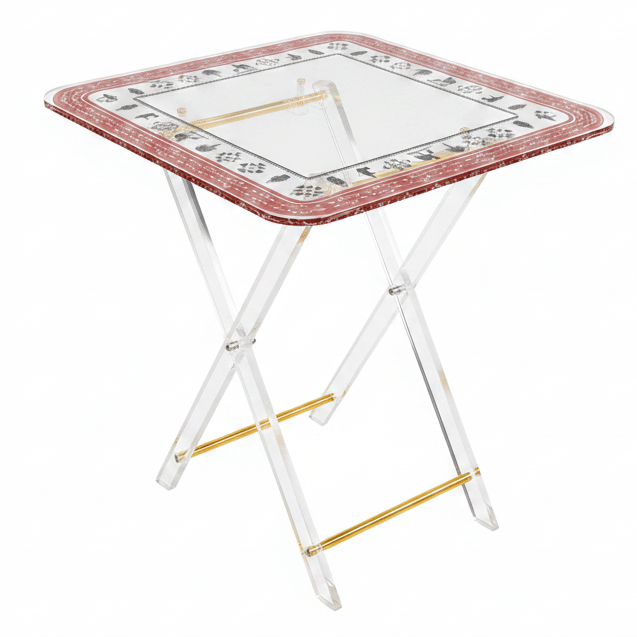 AKDC Square Clear Acrylic Folding Coffee Table Set with Geometric Tribal Motif Print Contemporary 4 - Piece Design 40x40x47 cm - Al Kabayel Discount CentreAKDC Square Clear Acrylic Folding Coffee Table Set with Geometric Tribal Motif Print Contemporary 4 - Piece Design 40x40x47 cmOrganizers & AccessoriesAKDCAl Kabayel Discount Centre