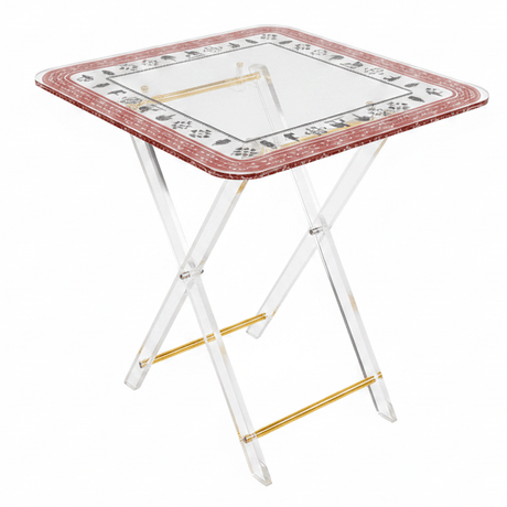 AKDC Square Clear Acrylic Folding Coffee Table Set with Geometric Tribal Motif Print Contemporary 4 - Piece Design 40x40x47 cm - Al Kabayel Discount CentreAKDC Square Clear Acrylic Folding Coffee Table Set with Geometric Tribal Motif Print Contemporary 4 - Piece Design 40x40x47 cmOrganizers & AccessoriesAKDCAl Kabayel Discount Centre