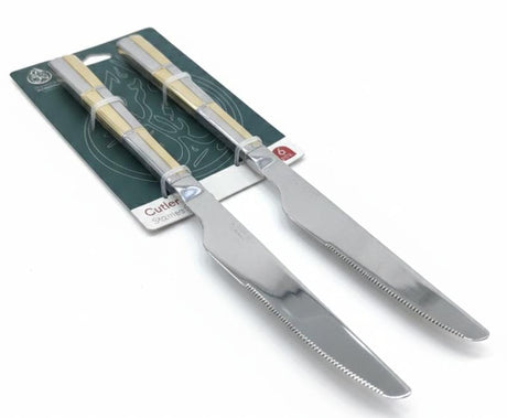 AKDC Stainless Steel Dinner Knife Set of 6 Pieces – Silver & Gold Box Pattern Design - Al Kabayel Discount CentreAKDC Stainless Steel Dinner Knife Set of 6 Pieces – Silver & Gold Box Pattern DesignKnife & Knife SetsAKDCAl Kabayel Discount Centre
