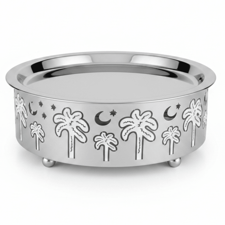 AKDC Stainless Steel Food Server with Palm Tree Design Base for Elegant Buffet & Table Serving – 30 × 10 cm - Al Kabayel Discount CentreAKDC Stainless Steel Food Server with Palm Tree Design Base for Elegant Buffet & Table Serving – 30 × 10 cmServing TraysAKDCAl Kabayel Discount Centre