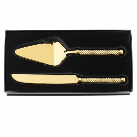 AKDC Stainless Steel Gold Diamond Pattern Handle Cake Serving Set Premium Cake Knife and Server Set for Celebrations – 30 cm - Al Kabayel Discount CentreAKDC Stainless Steel Gold Diamond Pattern Handle Cake Serving Set Premium Cake Knife and Server Set for Celebrations – 30 cmKnife & Knife SetsAKDCAl Kabayel Discount Centre
