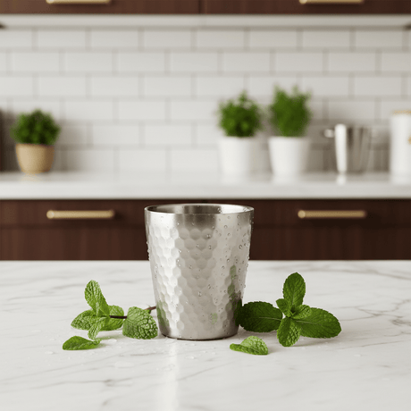 AKDC Stainless Steel Hammered Double Wall Glass - 250ml - Al Kabayel Discount CentreAKDC Stainless Steel Hammered Double Wall Glass - 250mlTumblersAKDCAl Kabayel Discount Centre