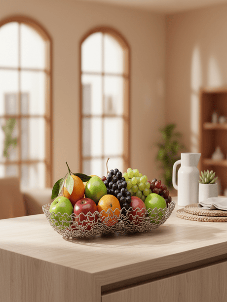 AKDC Stainless Steel Mesh Fruit Basket – Silver Finish, 28 × 17 × 5 cm Storage Basket - Al Kabayel Discount CentreAKDC Stainless Steel Mesh Fruit Basket – Silver Finish, 28 × 17 × 5 cm Storage BasketOrganizers & AccessoriesAKDCAl Kabayel Discount Centre