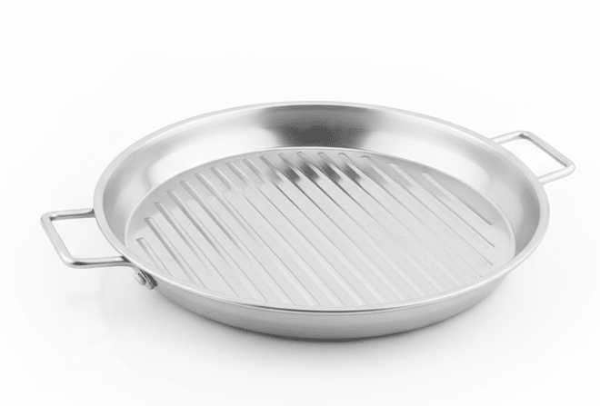 AKDC Stainless Steel Round Grill Pan – 23cm | Ridged Grilling Surface | Dual Handles - Al Kabayel Discount CentreAKDC Stainless Steel Round Grill Pan – 23cm | Ridged Grilling Surface | Dual HandlesServing TraysAKDCAl Kabayel Discount Centre