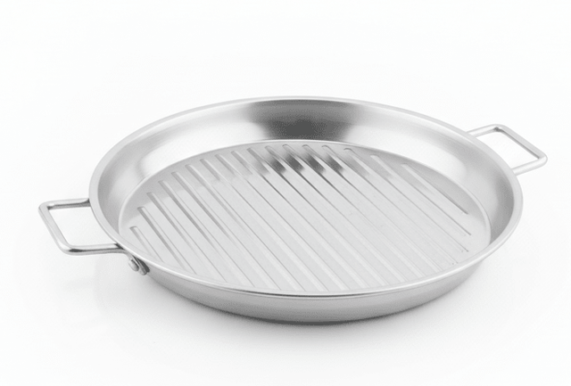 AKDC Stainless Steel Round Grill Pan – 23cm | Ridged Grilling Surface | Dual Handles - Al Kabayel Discount CentreAKDC Stainless Steel Round Grill Pan – 23cm | Ridged Grilling Surface | Dual HandlesServing TraysAKDCAl Kabayel Discount Centre