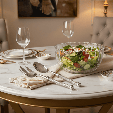 AKDC Stainless Steel silver Diamond Handle Salad Serving Set Stylish Serving Utensils for Salads and Buffets – 28 cm - Al Kabayel Discount CentreAKDC Stainless Steel silver Diamond Handle Salad Serving Set Stylish Serving Utensils for Salads and Buffets – 28 cmKnife & Knife SetsAKDCAl Kabayel Discount Centre