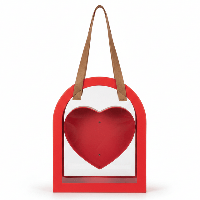 AKDC Stylish Red Arch Frame Heart Cardboard Gift Box with Clear Cover & Faux Leather Handles for Romantic Hampers & Special Occasions - Al Kabayel Discount CentreAKDC Stylish Red Arch Frame Heart Cardboard Gift Box with Clear Cover & Faux Leather Handles for Romantic Hampers & Special OccasionsPacking & Wrapping SuppliesAKDCAl Kabayel Discount Centre