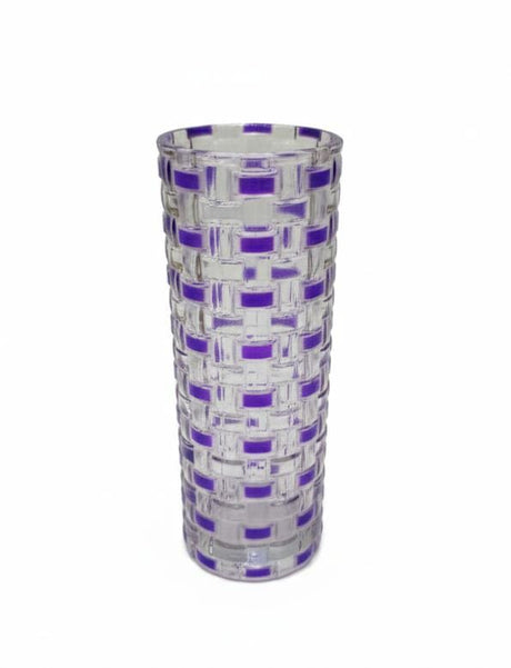 AKDC Transparent Glass Vase with Violet Rectangle Design – Decorative Artistic Pattern – 30×12 cm - Al Kabayel Discount CentreAKDC Transparent Glass Vase with Violet Rectangle Design – Decorative Artistic Pattern – 30×12 cmFlower/Plant PotsAKDCAl Kabayel Discount Centre