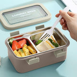 AKDC Two Compartment Lunch Box with Cutlery 850ml, SUS304 Stainless Steel Interior, Beige - Al Kabayel Discount CentreAKDC Two Compartment Lunch Box with Cutlery 850ml, SUS304 Stainless Steel Interior, BeigeFood ContainersAKDCAl Kabayel Discount Centre