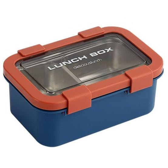 AKDC Two Compartment Lunch Box with Cutlery 850ml, SUS304 Stainless Steel Interior, Navy Blue/BloodOrange - Al Kabayel Discount CentreAKDC Two Compartment Lunch Box with Cutlery 850ml, SUS304 Stainless Steel Interior, Navy Blue/BloodOrangeFood ContainersAKDCAl Kabayel Discount Centre
