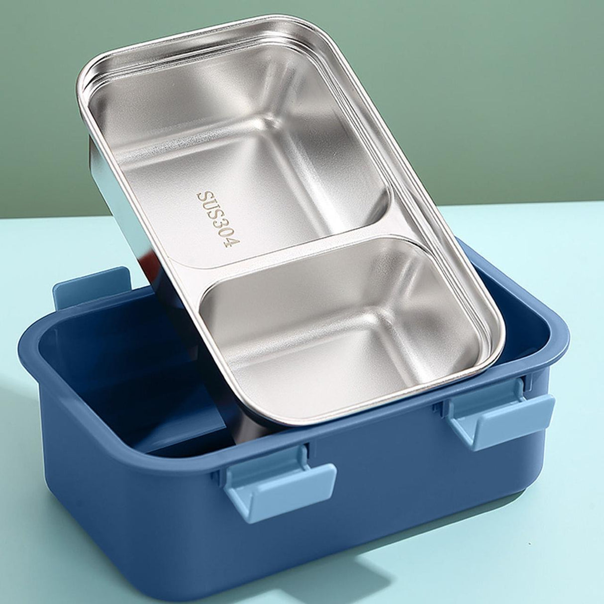AKDC Two Compartment Lunch Box with Cutlery 850ml, SUS304 Stainless Steel Interior, Navy Blue - Al Kabayel Discount CentreAKDC Two Compartment Lunch Box with Cutlery 850ml, SUS304 Stainless Steel Interior, Navy BlueFood ContainersAKDCAl Kabayel Discount Centre