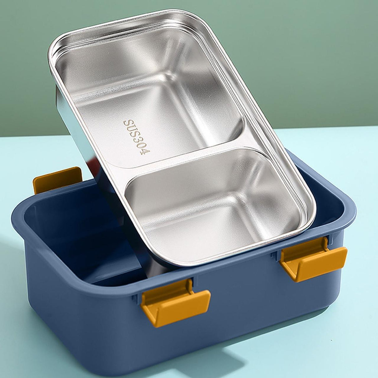 AKDC Two Compartment Lunch Box with Cutlery 850ml, SUS304 Stainless Steel Interior, Navy Blue/Yellow - Al Kabayel Discount CentreAKDC Two Compartment Lunch Box with Cutlery 850ml, SUS304 Stainless Steel Interior, Navy Blue/YellowFood ContainersAKDCAl Kabayel Discount Centre