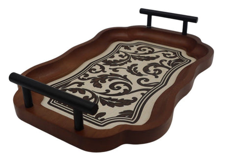 AKDC Vintage Wooden Serving Tray with Brown Floral Accents – Beautiful Handcrafted Piece for Tea, Snacks, or Display, 29×18×5 cm - Al Kabayel Discount CentreAKDC Vintage Wooden Serving Tray with Brown Floral Accents – Beautiful Handcrafted Piece for Tea, Snacks, or Display, 29×18×5 cmServing TraysAKDCAl Kabayel Discount Centre