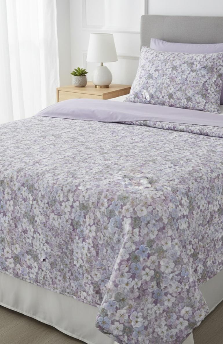 AKDC Violet Floral Poly - Cotton Quilt Cover Set 160x200cm with Matching Bed Sheet & Pillowcase - Al Kabayel Discount CentreAKDC Violet Floral Poly - Cotton Quilt Cover Set 160x200cm with Matching Bed Sheet & PillowcaseBeddingAKDCAl Kabayel Discount Centre