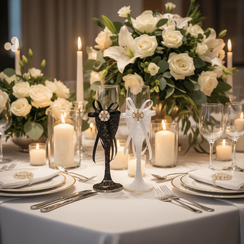 AKDC Wedding Bride & Groom Champagne Flute Glass Set of 2 – Black & White Design - Al Kabayel Discount CentreAKDC Wedding Bride & Groom Champagne Flute Glass Set of 2 – Black & White DesignWine GlassesAKDCAl Kabayel Discount Centre