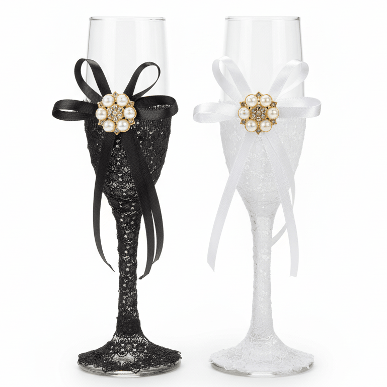 AKDC Wedding Bride & Groom Champagne Flute Glass Set of 2 – Black & White Design - Al Kabayel Discount CentreAKDC Wedding Bride & Groom Champagne Flute Glass Set of 2 – Black & White DesignWine GlassesAKDCAl Kabayel Discount Centre
