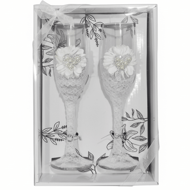 AKDC Wedding Bride & Groom Champagne Flute Glass Set of 2 – Elegant White Design - Al Kabayel Discount CentreAKDC Wedding Bride & Groom Champagne Flute Glass Set of 2 – Elegant White DesignWine GlassesAKDCAl Kabayel Discount Centre