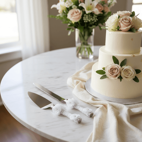 AKDC Wedding Cake Knife & Spatula Server Set – Stainless Steel, White Handle - Al Kabayel Discount CentreAKDC Wedding Cake Knife & Spatula Server Set – Stainless Steel, White HandleKnife & Knife SetsAKDCAl Kabayel Discount Centre