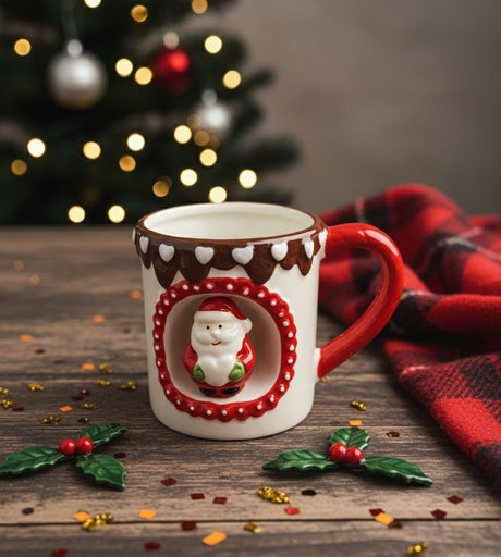 AKDC White Ceramic Christmas Mug 450 ml – 3D Santa Figurine Design with Red & Brown Accents - Al Kabayel Discount CentreAKDC White Ceramic Christmas Mug 450 ml – 3D Santa Figurine Design with Red & Brown AccentsMugsAKDCAl Kabayel Discount Centre