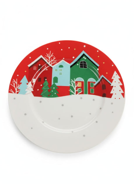 AKDC White Ceramic Round Plate 20 cm – Red Xmas House Design Decorative Plate - Al Kabayel Discount CentreAKDC White Ceramic Round Plate 20 cm – Red Xmas House Design Decorative PlatePlatesAKDCAl Kabayel Discount Centre