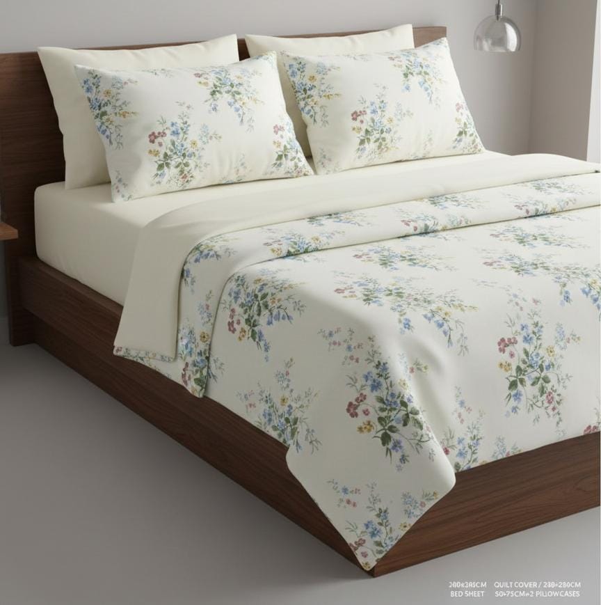 AKDC White Floral Poly - Cotton Quilt Cover Set 200x230cm with Matching Bed Sheet & 2 Pillowcases - Al Kabayel Discount CentreAKDC White Floral Poly - Cotton Quilt Cover Set 200x230cm with Matching Bed Sheet & 2 PillowcasesBeddingAKDCAl Kabayel Discount Centre