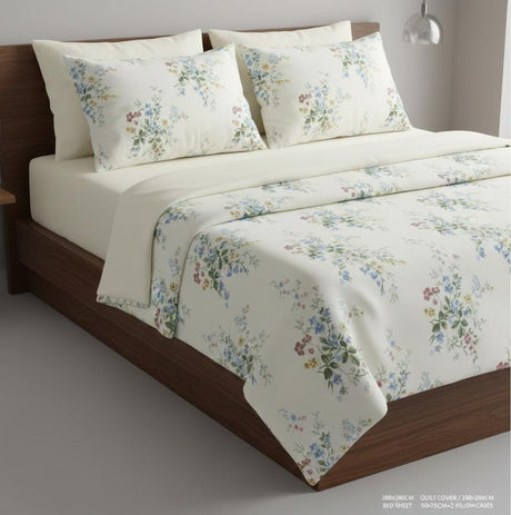 AKDC White Floral Poly - Cotton Quilt Cover Set 200x230cm with Matching Bed Sheet & 2 Pillowcases - Al Kabayel Discount CentreAKDC White Floral Poly - Cotton Quilt Cover Set 200x230cm with Matching Bed Sheet & 2 PillowcasesBeddingAKDCAl Kabayel Discount Centre