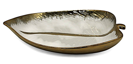 AKDC White & Gold Ceramic Leaf Plate – 25×21 cm, Elegant Leaf - Shaped Craft - Al Kabayel Discount CentreAKDC White & Gold Ceramic Leaf Plate – 25×21 cm, Elegant Leaf - Shaped CraftServing TraysAKDCAl Kabayel Discount Centre