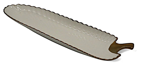 AKDC White & Gold Ceramic Leaf Plate – 40×10 cm, Stylish Long Leaf Design - Al Kabayel Discount CentreAKDC White & Gold Ceramic Leaf Plate – 40×10 cm, Stylish Long Leaf DesignServing TraysAKDCAl Kabayel Discount Centre