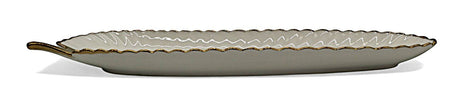 AKDC White & Gold Ceramic Leaf Plate – 40×10 cm, Stylish Long Leaf Design - Al Kabayel Discount CentreAKDC White & Gold Ceramic Leaf Plate – 40×10 cm, Stylish Long Leaf DesignServing TraysAKDCAl Kabayel Discount Centre